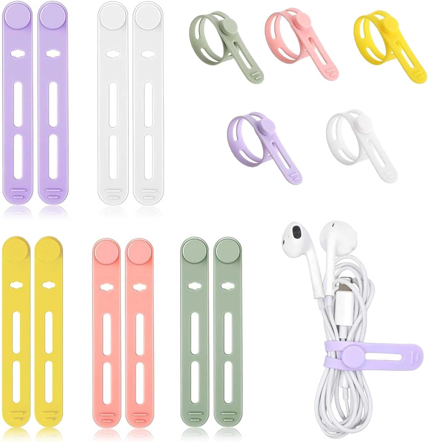 10pcs Silicone Cable Tie Data Cable Organizer, Reusable Cable Manager, Multi Purpose Elastic Rope Manager for Bundling and Fastening Cables and Wires (colorful, 10pcs)