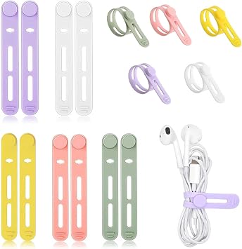 10pcs Silicone Cable Tie Data Cable Organizer, Reusable Cable Manager, Multi Purpose Elastic Rope Manager for Bundling and Fastening Cables and Wires colorful, 10pcs