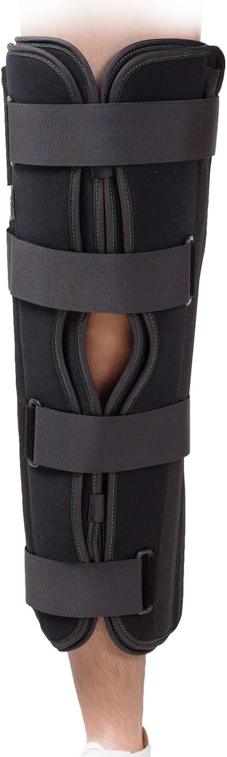 3-Panel Knee Immobilizer Full Leg Support Brace, Aluminum Alloy Straight Knee Splint - for Knee Pre-and Postoperative & Injury or Surgery Recovery-Size S