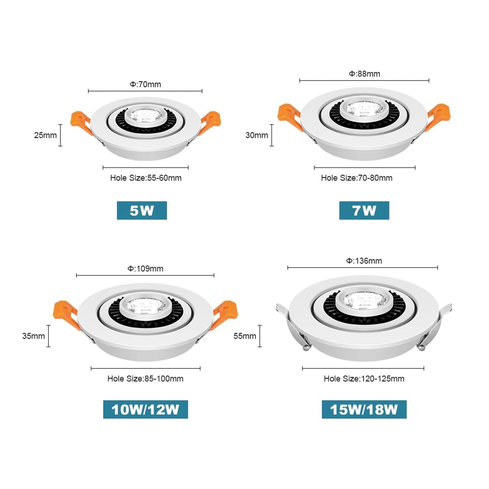 Revive Furniture Focos LED empotrables de techo COB regulables con ángulo ajustable de 360 ​​grados, 5/7/10/12/15/18 W, for el hogar y el dormitorio.(Cold White,B BLACK_10W DIMMA BLE)