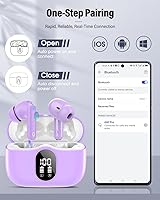 Vista 5 de Auriculares inalámbricos, Bluetooth 5.4, estéreo de bajos, auriculares con micrófono con cancelación de ruido, pantalla LED en el oído, llamadas