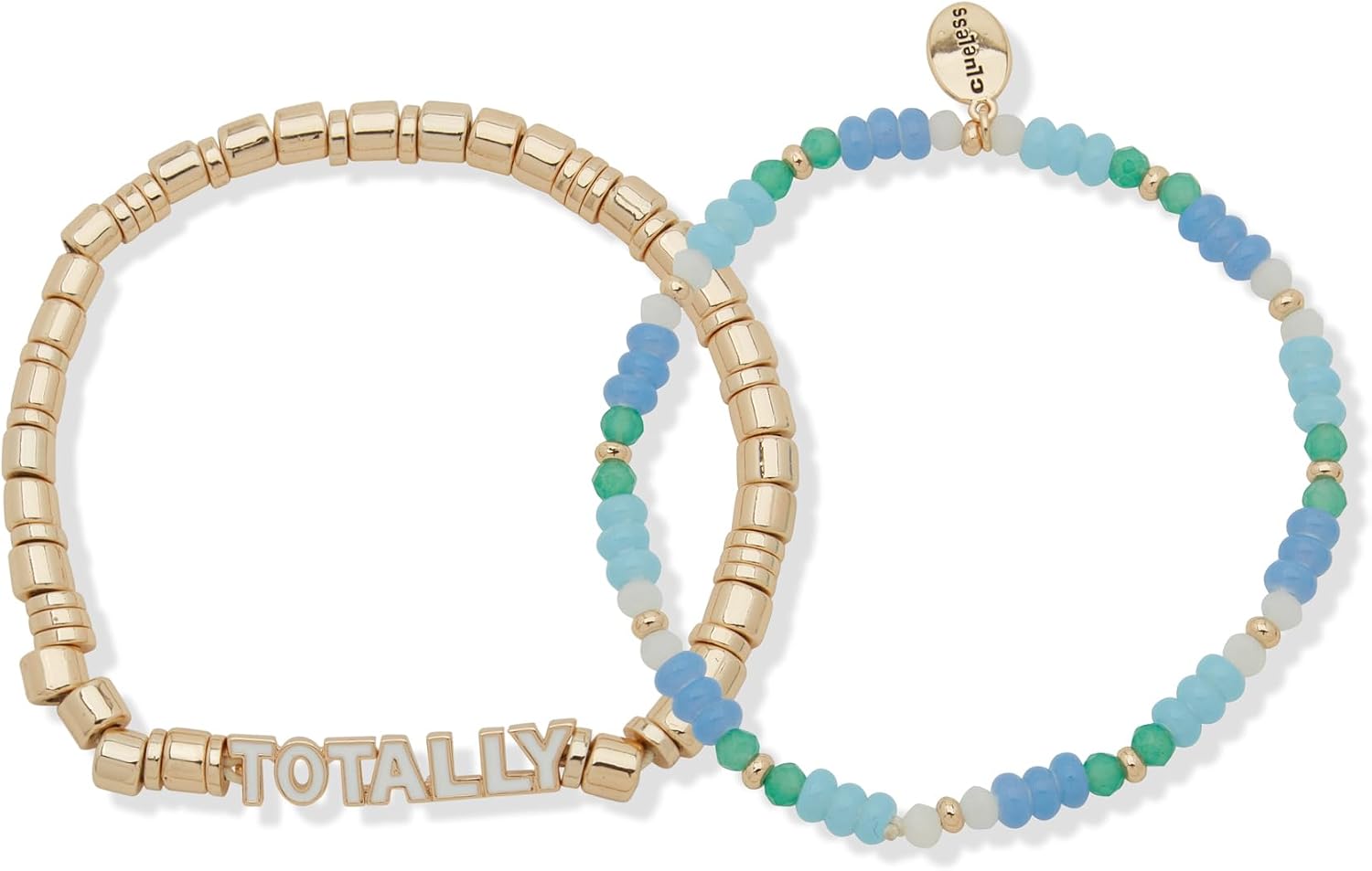 Clueless Boxed Gold Tone Blue Bead Set of 2 Stretch Totally Bracelets