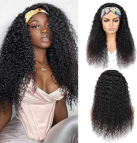 Headband Wig Brazilian Wigs For Women Human Hair Kinky Curly Headband Wigs for Black Women Glueless None Lace Front Wig 150% Density Real Hair Wigs Human Hair 20 Inch