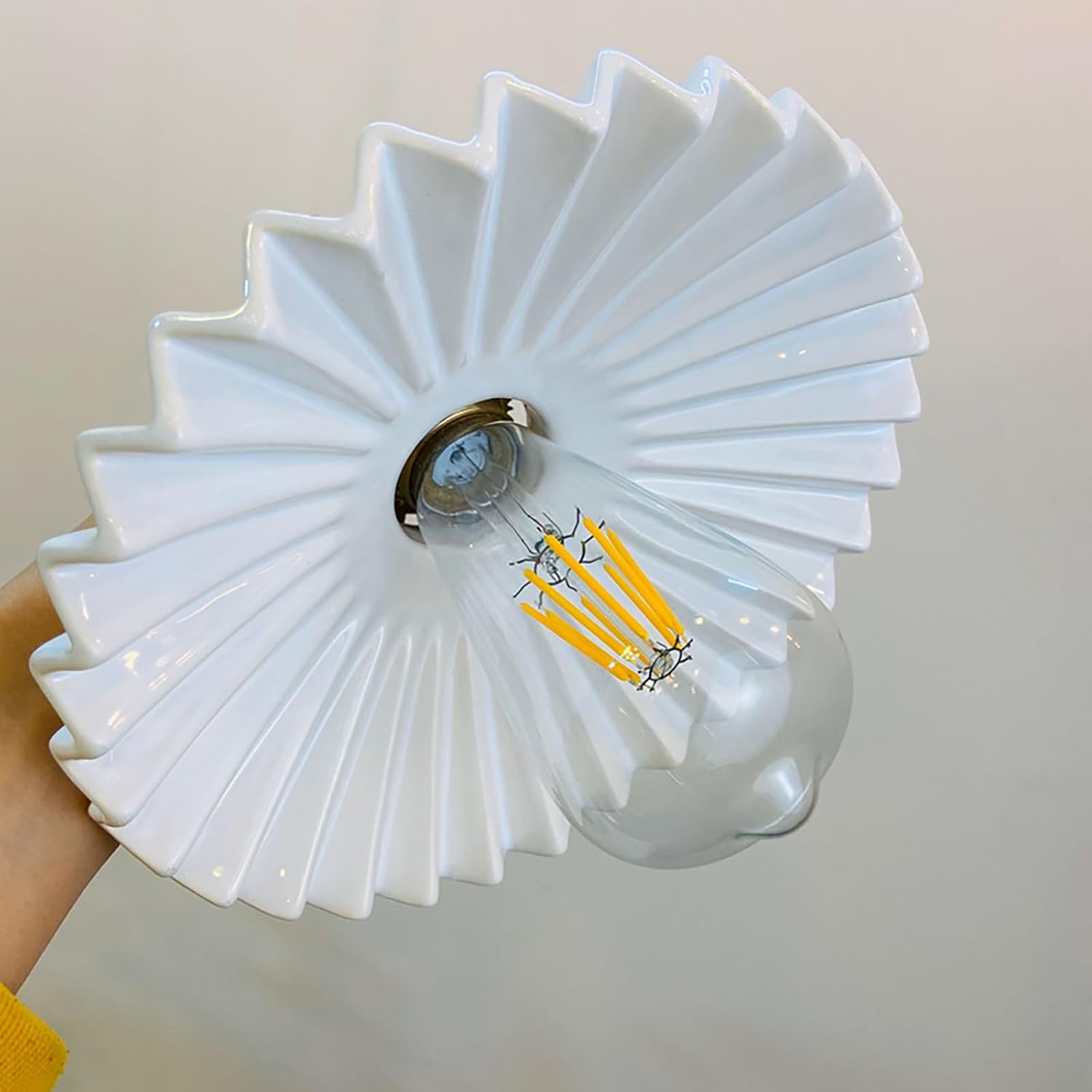 Retro Vintage Style Polished Milk White Ceramic Pendant Lamp Fixture 7.8" Ceramic Shade and Gold Brass Finish with ON/Off Switch Pendant Hanging Light(7.8")