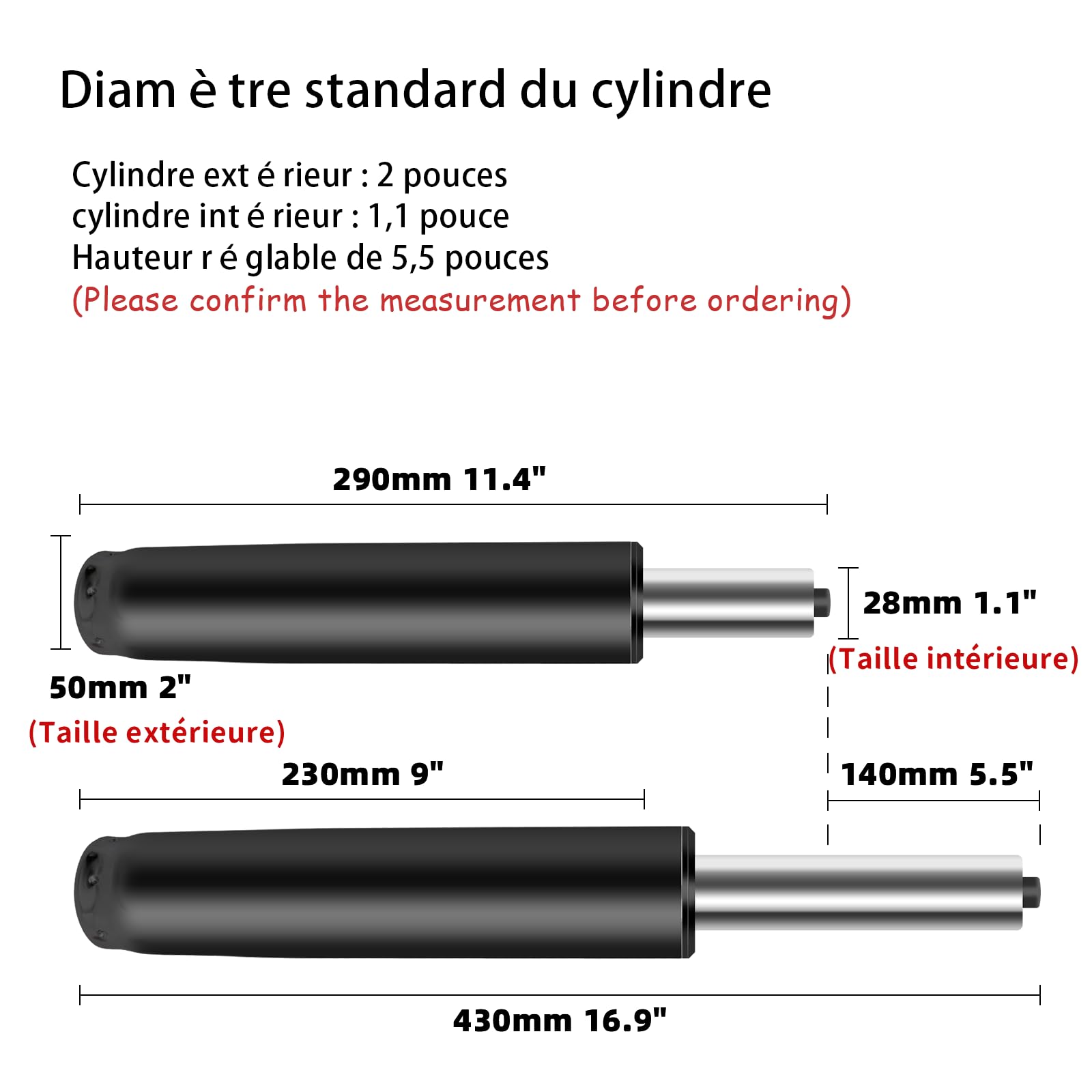 Gasdruckfeder Für Bürostuhl – 450 Lbs Tragkraft, Höhenverstellbar 30-45 Cm, Schwarz