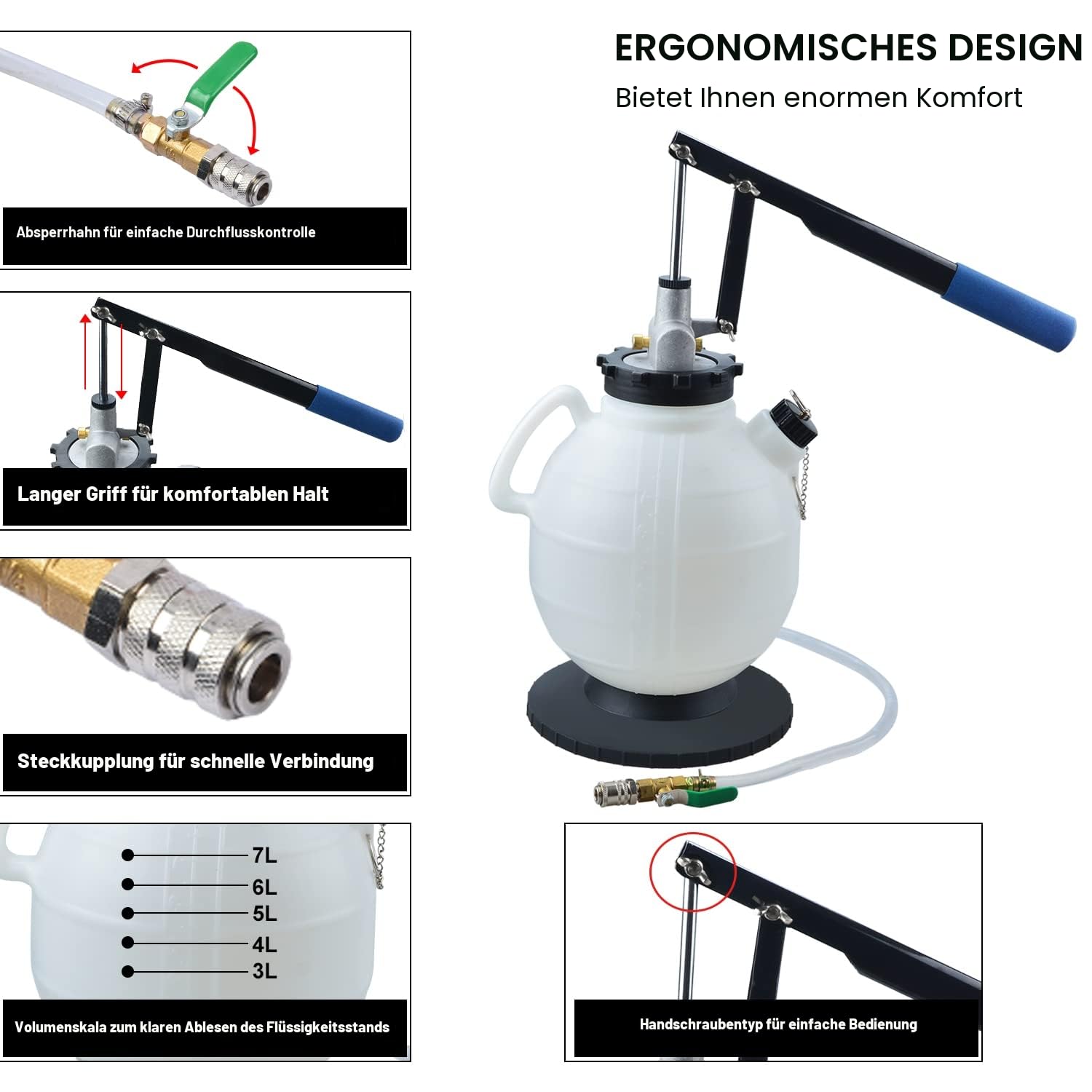 7.5 L Getriebeöl Befüllgerät, Ölwechsel Einfüllgerät, Öleinfüllgerät Handpumpe, Ölwechsel Gerät mit 15 ATF-Adaptern