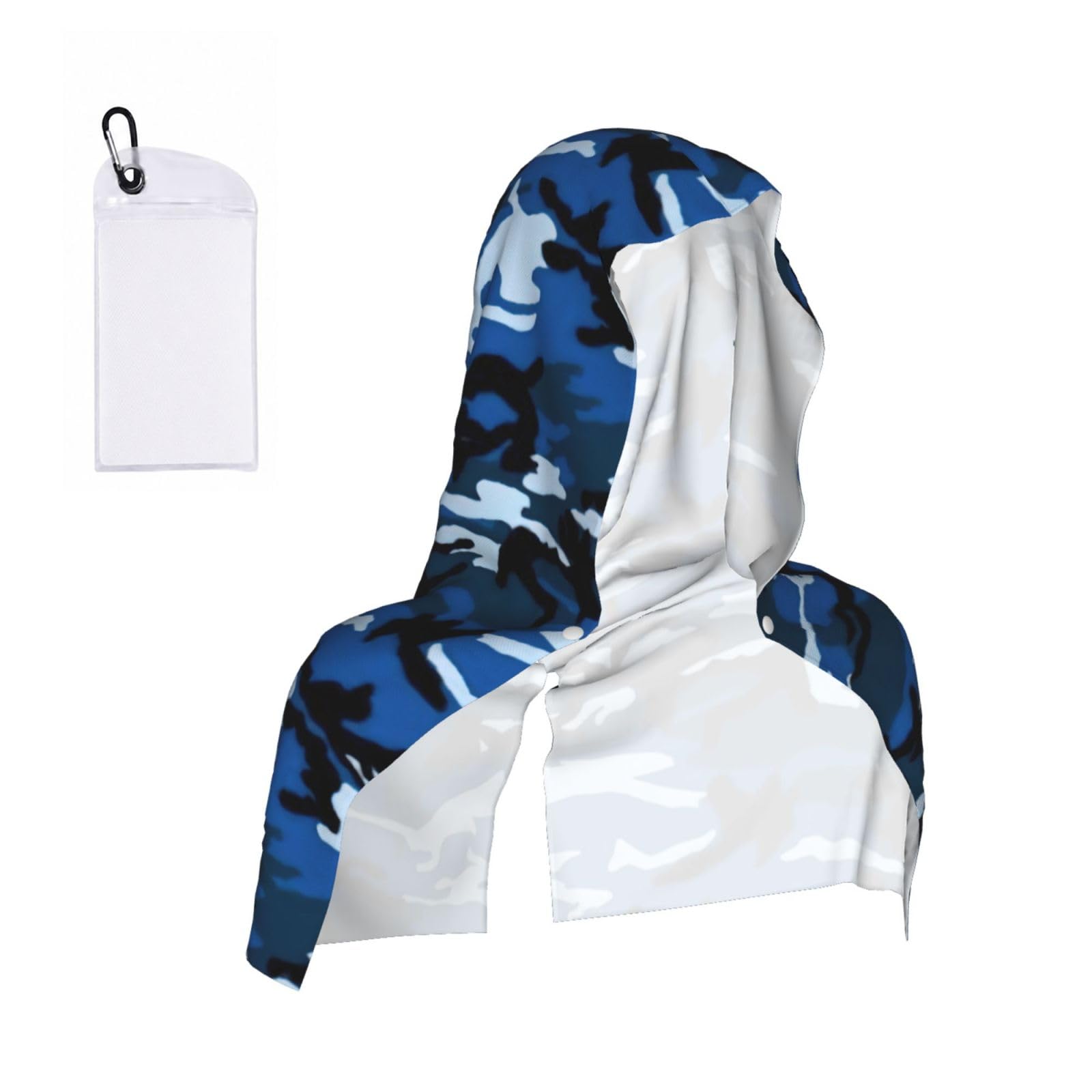 DUWAA Blue Camo Print Cooling Hooded Sports Towel, 30×60cm Quick Drying Summer Cool Head Wrap For Neck And Face