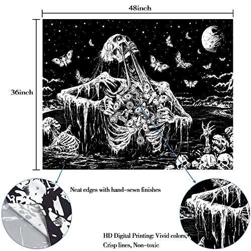 Beyboyjoy Gothic Skeleton Tapestry, Skull Moth Moon And Star Mystic Dark Horror Tapestries For Bedroom Grunge Wall Hanging 36×48 Inch #TOP5