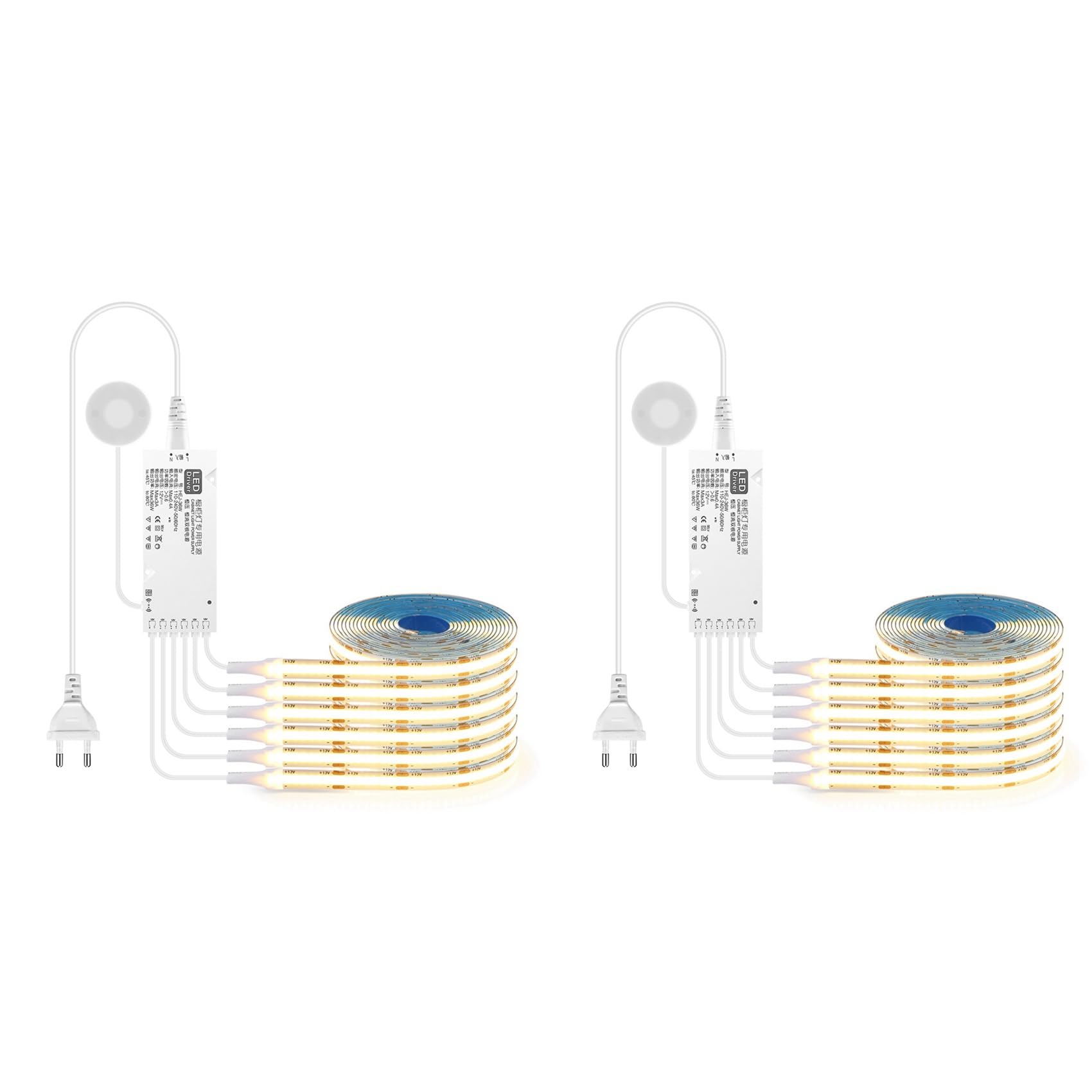 12X Striscia LED COB Dimmerabile con Sensore Tattile Il Mobiletto, Adatta per Camera da Letto, Guardaroba, Cucina Interna, Presa EU