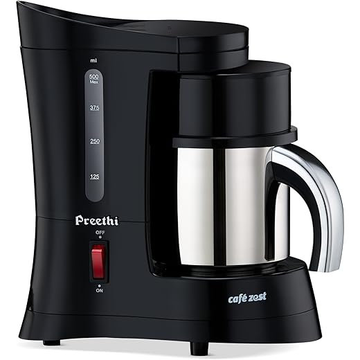 Preethi Cafe Zest Drip Coffee Maker| 450W Coffee Machine for Home | 500ml Capacity | Black (CM 210)