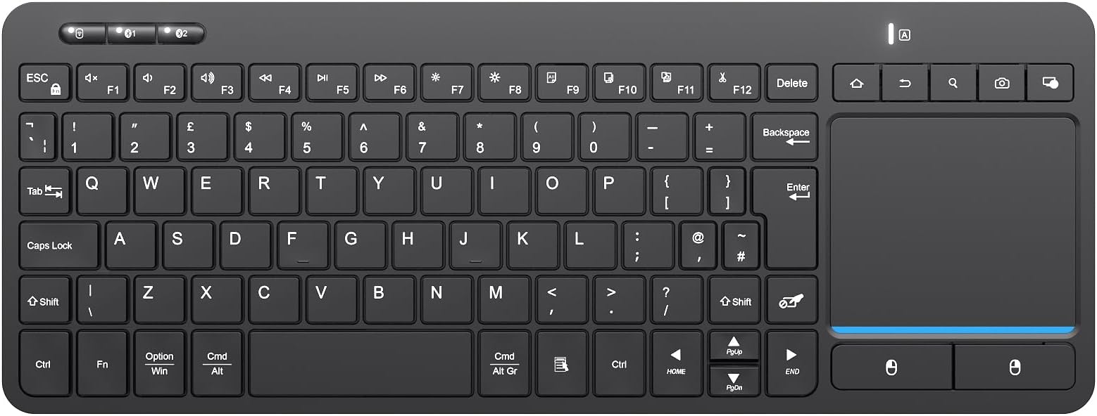 Multi-Device Wireless Keyboard with Trackpad, Bluetooth Keyboard with Big Size Touchpad,Support 3 Devices for PC,Windows, Android, Chrome OS, Laptop, Table,QWERTY UK Layout