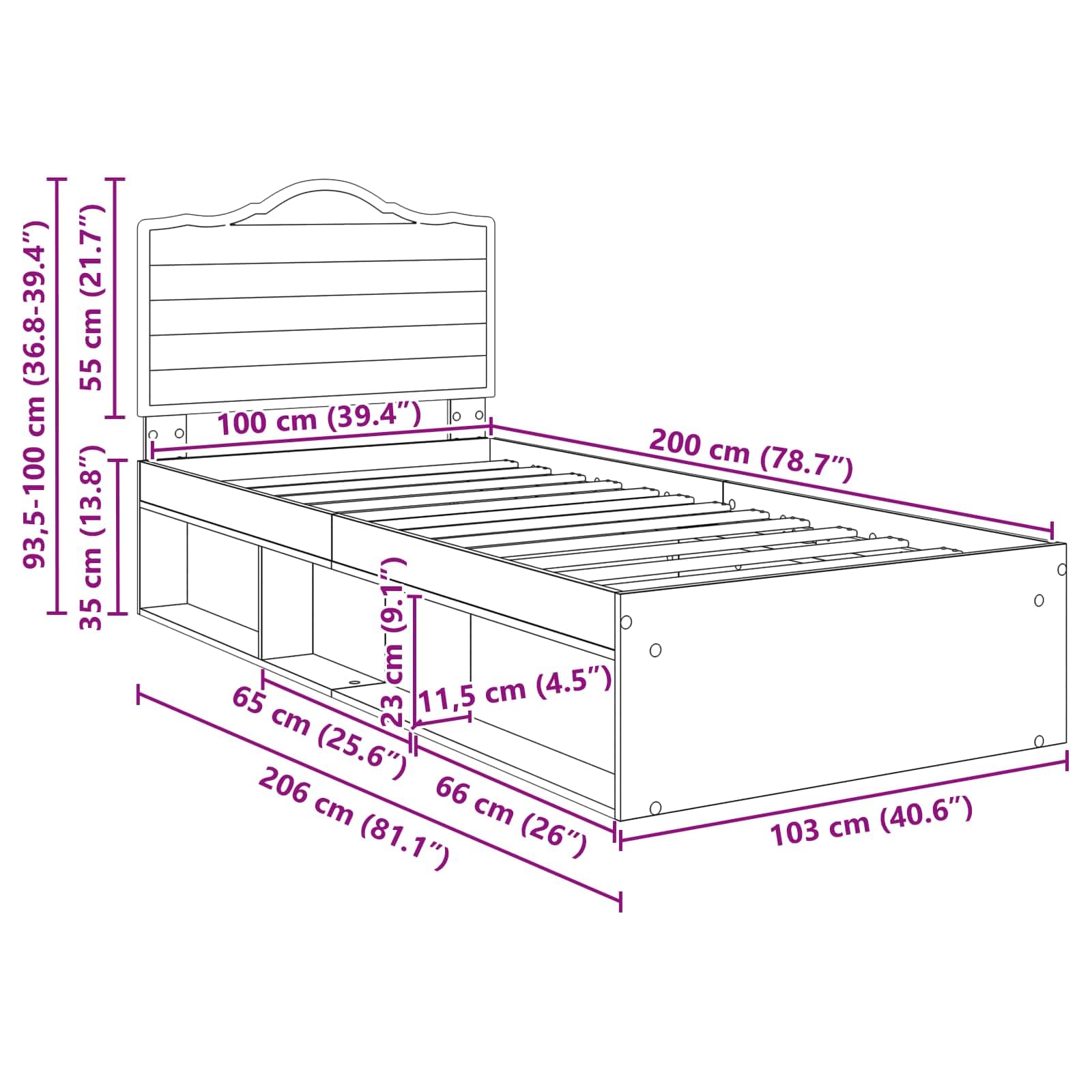 vidaXL Estructura de Cama con cabecera Gris concreto 100 x 200 cm