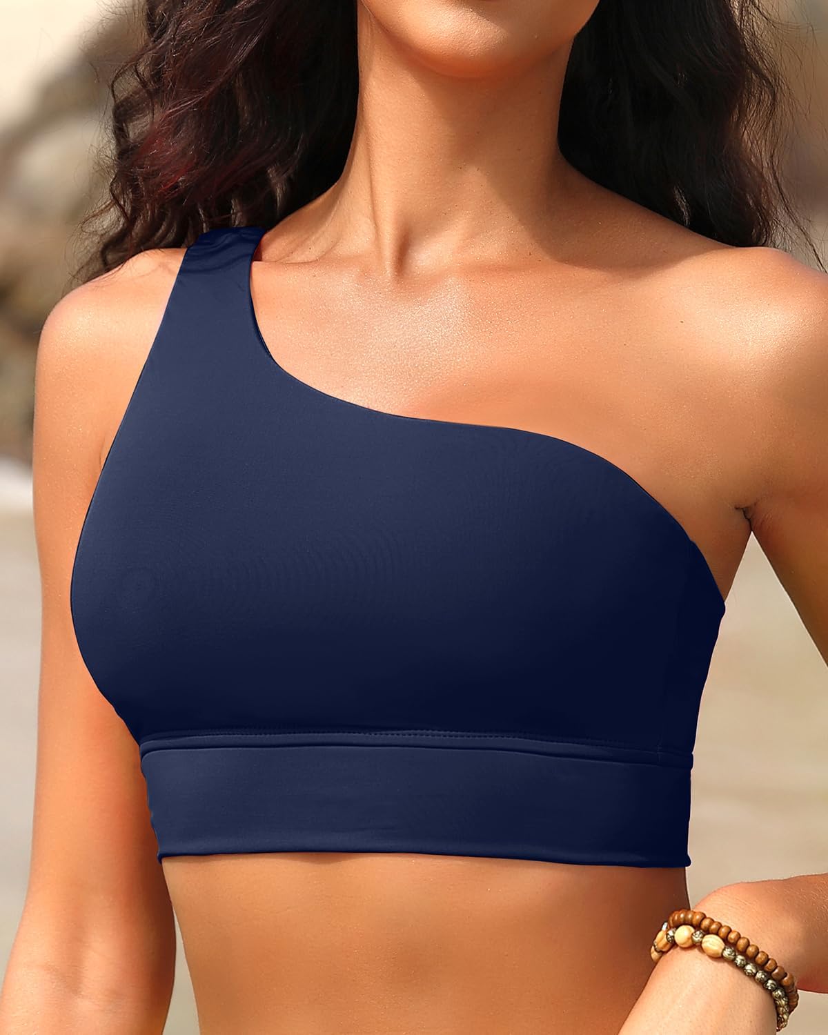 Holipick Women One Shoulder Bikini Tops Only Bathing Suit Top Sports Bra Swim Tops Longline Crop Top for Teen Girls