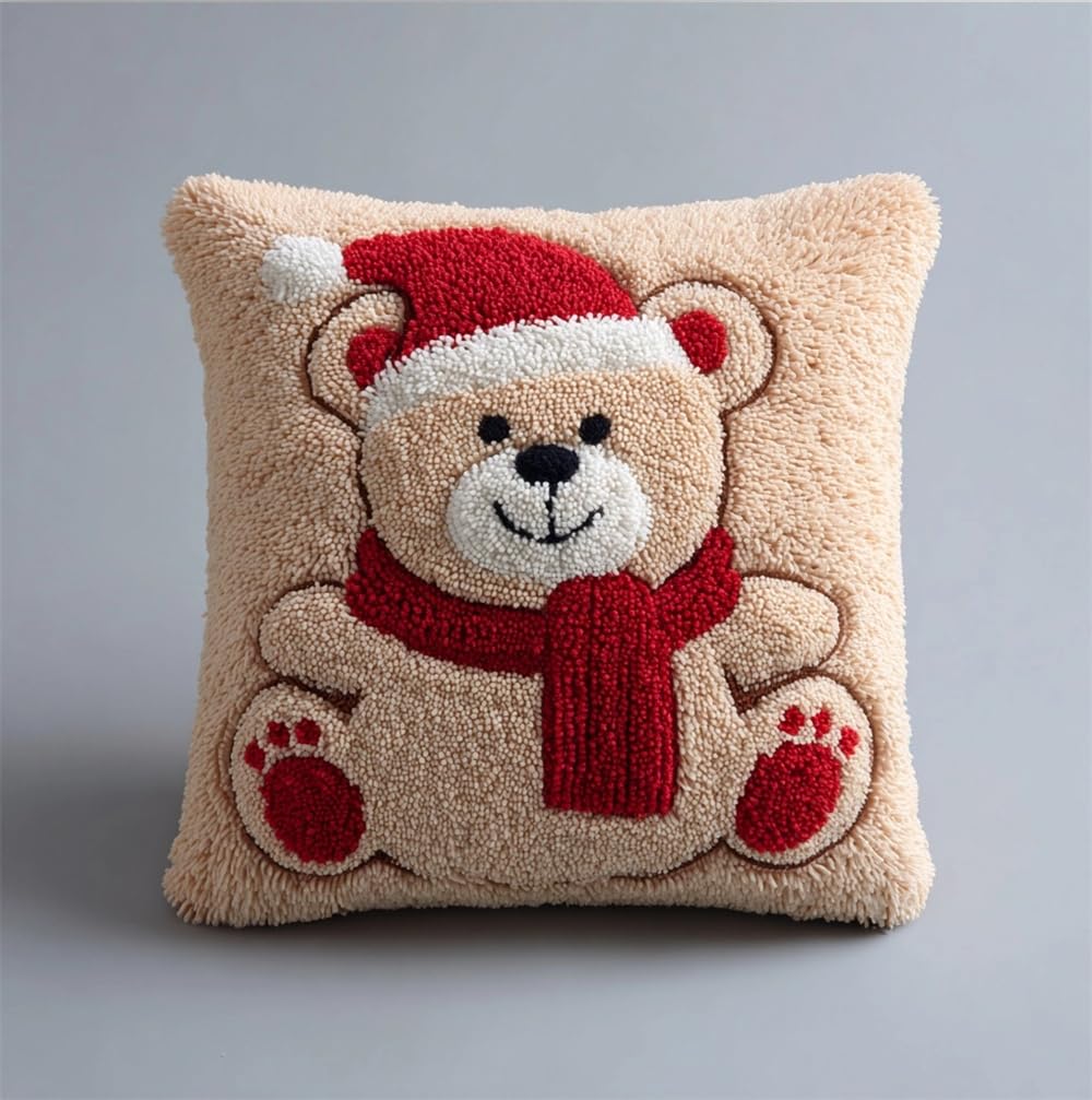 FWRTYCB Latch Hook Pillow Kits for Adults Christmas Bear Knitting Kits Cus