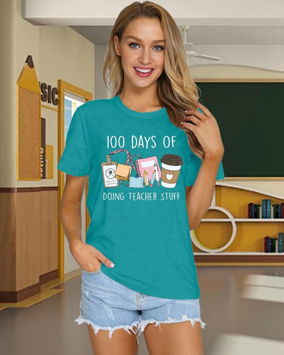 100 Days of School Shirt for Women 100th Day of School Tshirts Teacher Tee Top - Image 2