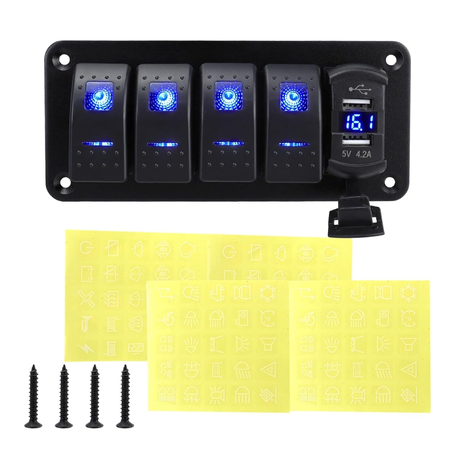 Car Central Control Modified 2 1 Multi-Position Panel Combination Switch 4.2A Dual USB Boat-Shaped pre-Wired Waterproof Switch((41) 5bits)