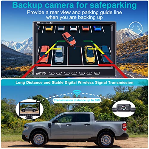 Image of Wireless Backup Camera for Truck Car : 7-Inch Touch Key Monitor Plug and Play No Delay No Dropped Frames Clear Brightness Rear View Camera 2 Channel Reverse Camera DIY Parking Lines AMTIFO A19