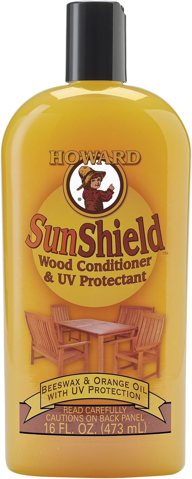 Howard Products SunShield Beeswax Furniture Polish - Outdoor Furniture Wax, Beeswax Wood Polish and Protection for Wood, 16 Fl Oz, Pack of 1, Yellow
