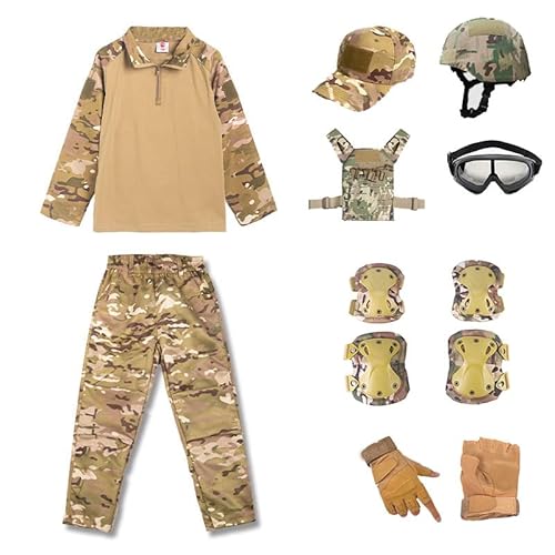 Outdoor Sports Airsoft Gear Hunting Shooting Tactical BDU Helmet Cap Set Combat Children Clothing Camouflage Kid Child Uniform CS BDU Set - S