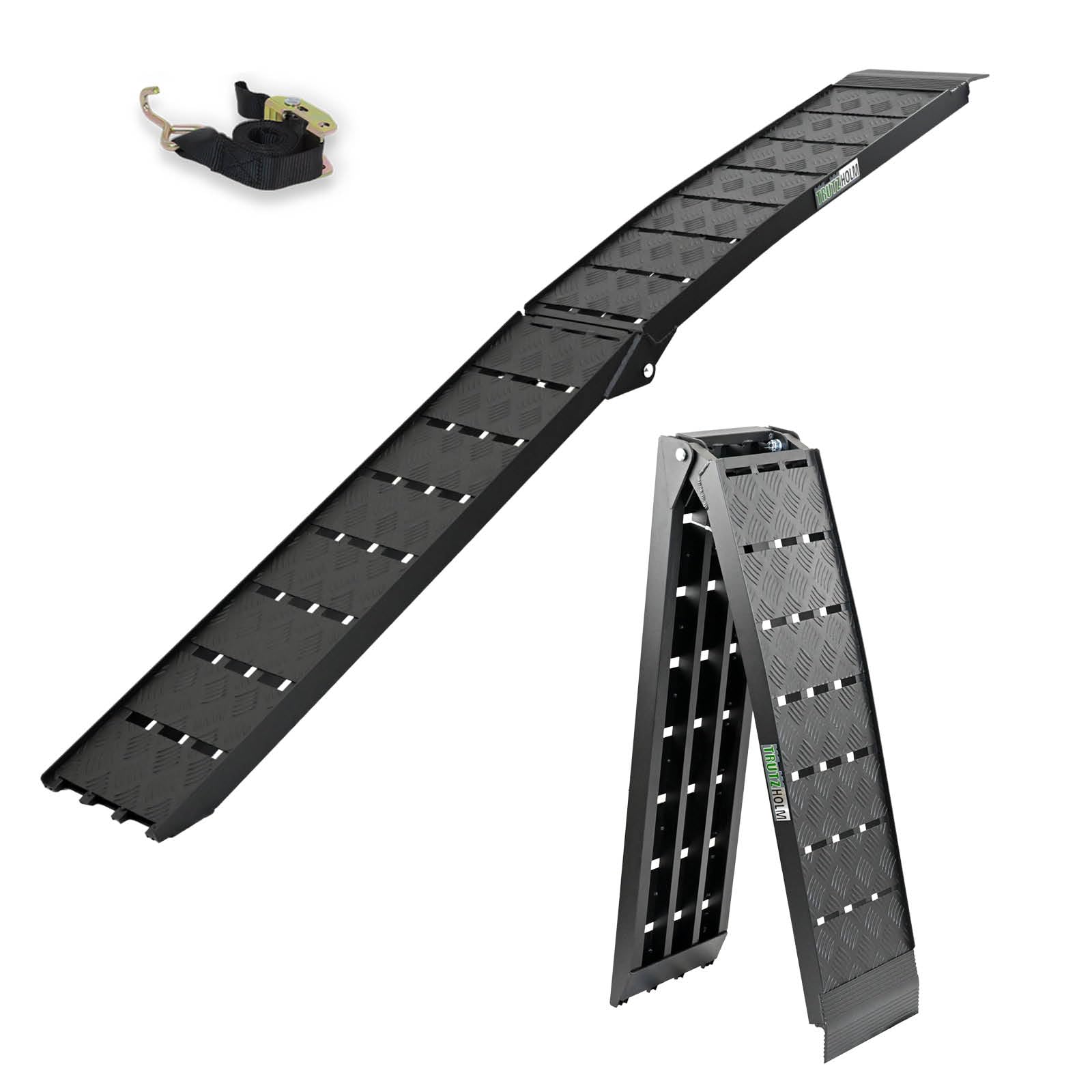 TRUTZHOLM 1 x Auffahrrampe 226 x 28,5 cm Traglast 680 kg Alu klappbar geriffelt Tränenblech schwarz Motorradrampe Quadrampe