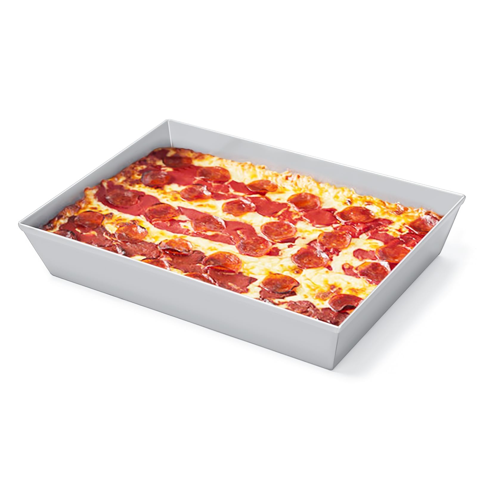 GFTIME Detroit Style Pizza Pan 35 x 25cm, Non Stick Without BPA, Square Hard Anodized Deep Dish,Sicilian Pizza Pan for Ovens