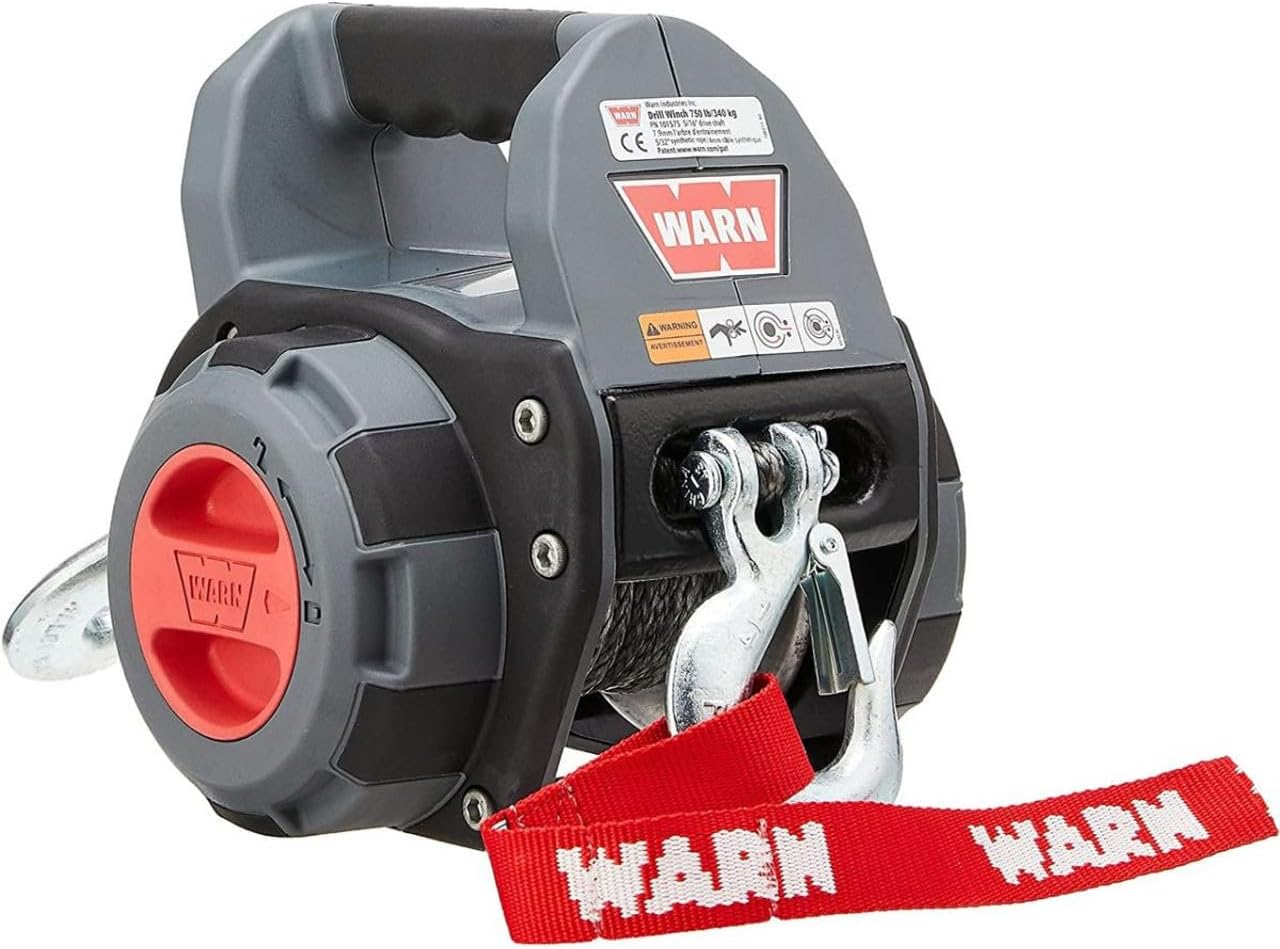 WARN Drill Winch โ 750 lb Portable Pulling Winch with Synthetic Rope | Drill-Powered Operation | Lightweight, Compact Design with Hook & Controls | Ideal for Trailers, ATVs, UTVs.