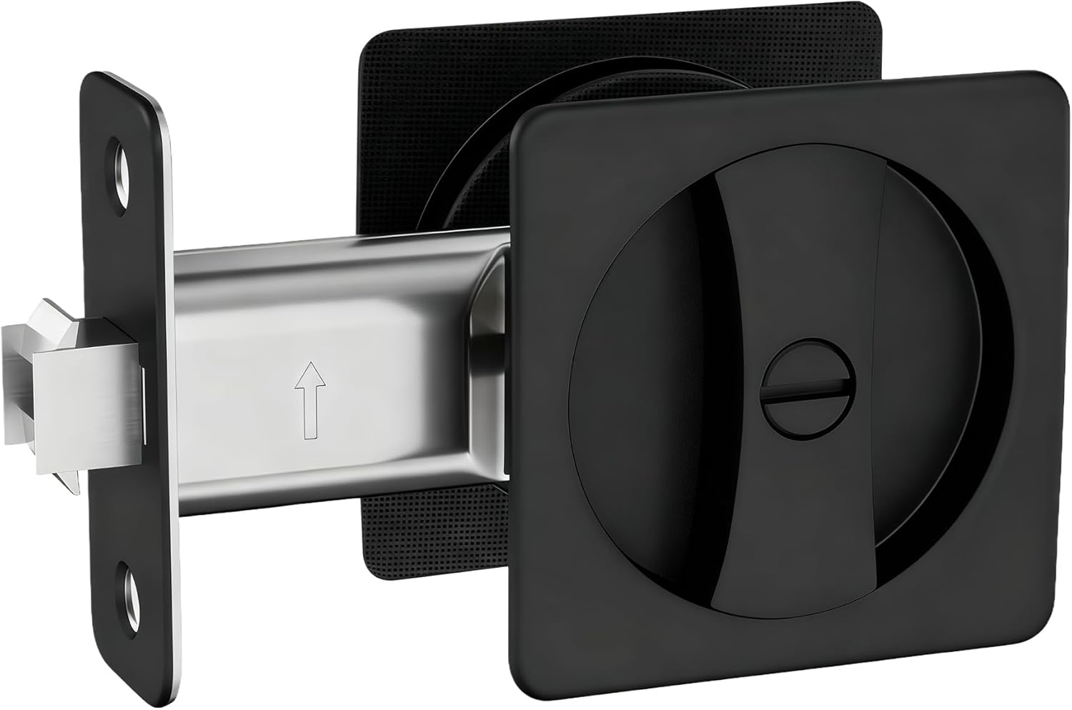 Lethato Pocket Door Hardware Black, Pocket Door Lock, Pocket Door Latch, Matte Black Contemporary Sliding Pocket Door with Privacy Lock for Bathroom & Bedroom (1 Pack, Square Rounded-Corner)