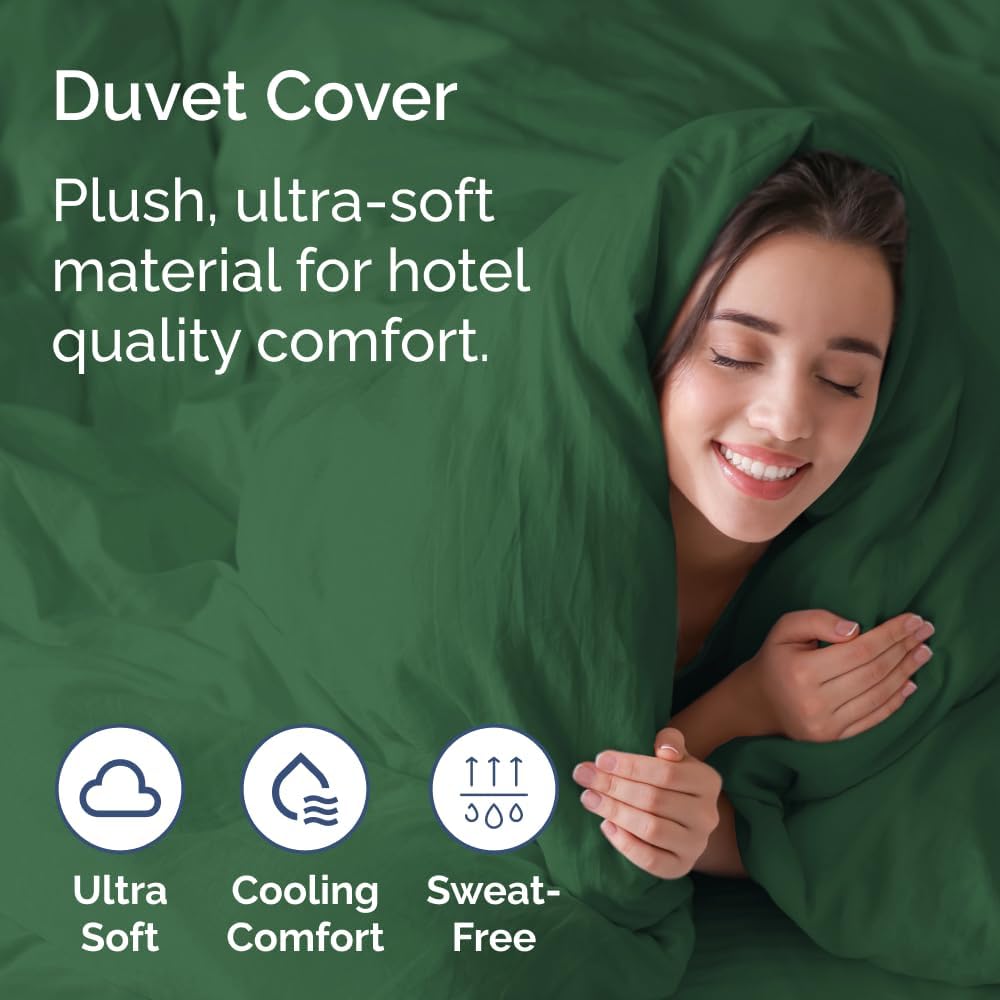 Full Size Flat Bed Sheet + Duvet Cover Bundle - Hotel Luxury Single Flat Bottom Sheet Only - Fits Mattresses w/ Deep Pockets between 8 to 16 inches - Soft, Breathable & Wrinkle Free - Emerald Green