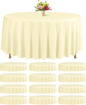 Teruntrue 12 Packs Beige Round Tablecloths 90 inch Round Table Cloth, Washable Polyester Fabric for Wedding Parties Banquet Holiday Dinner Table Decorative, Beige