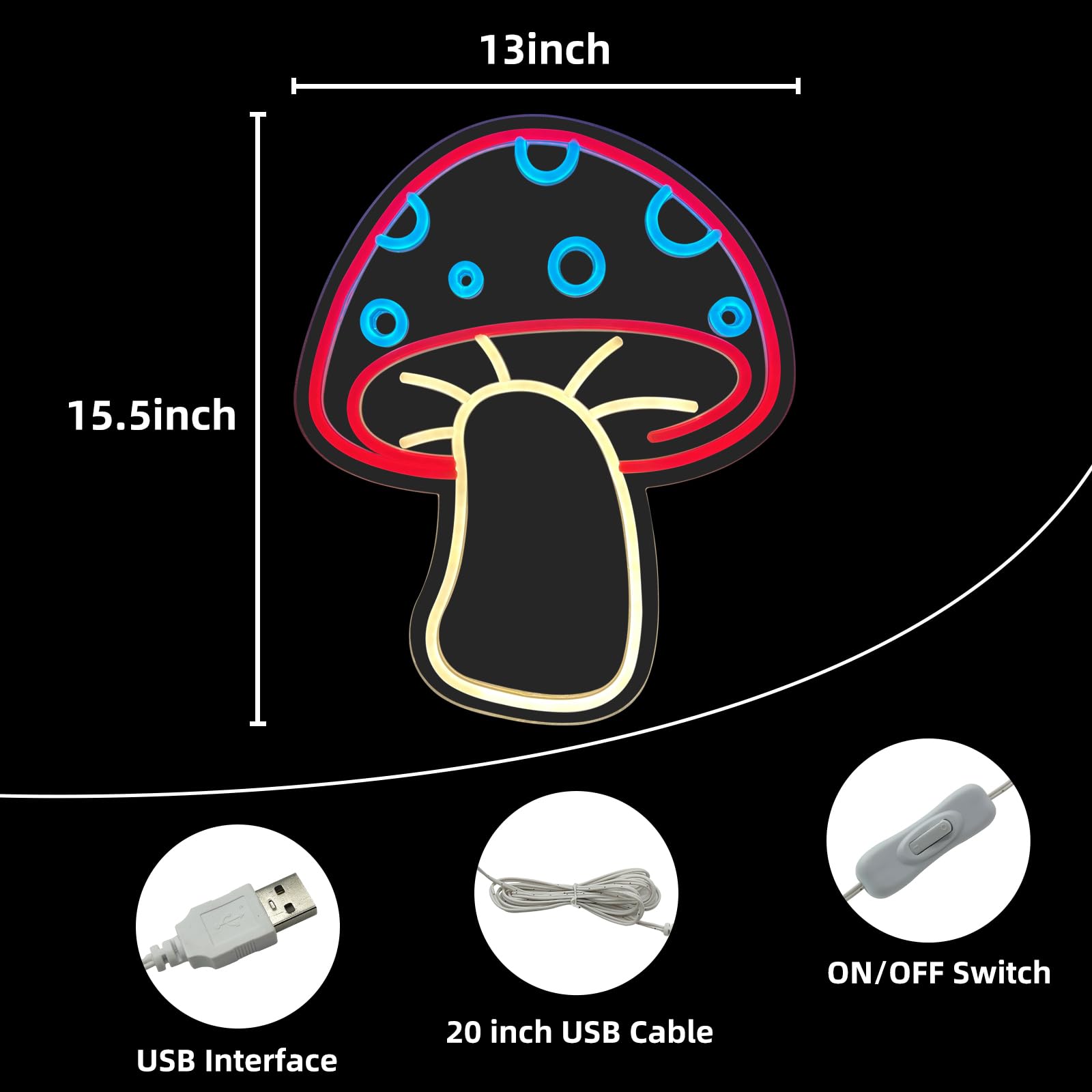 Anycosy Mushroom Neon Signs for Wall Decor,USB Neon Lights for Windows,Whimsical LED Sign for Bedroom,Kids Room,Man Cave,Living Room,Bar,Party Decoration,Gifts