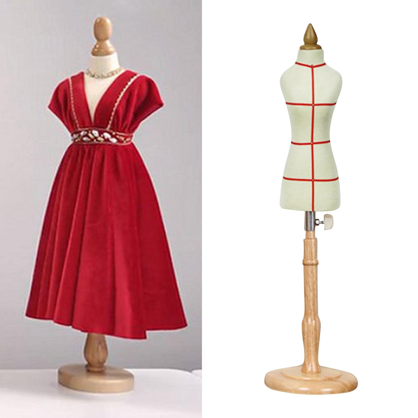 Almencla Mannequin Stand Mini Büstenaufsatz Damen Körper Form mit Baumwollüberzug Und Holzfuß für Schmuckanzeige Näharbeiten Und Puppenkleider für Kinder Heimd , G