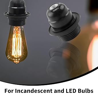 2Pcs Edison Screw E27 Lamp Holder,E27 Lampholder in Black Bakelite with Shade Ring and 10mm Threaded Entry for Table Light Fittings, Black Ceiling Light Fitting or Pendant Light Fitting