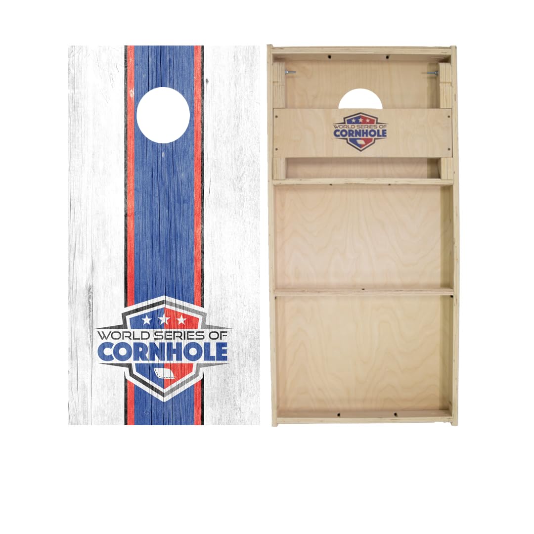 White and Blue Stripes Cornhole Boards - WSOC Runway Series - Includes (2) Boards (Resin Bags) + (2) Board Hole Lights