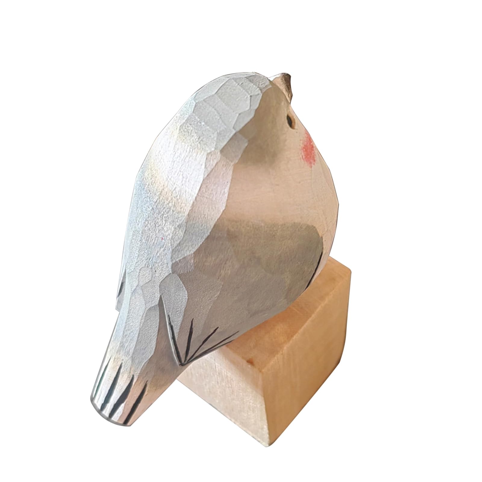 pidodou Hand-Carved Painted Wooden Zebra Finch Figurine, Rustic Small Bird Statue Ornament for Home Office Living Room Decor Grey Onesize