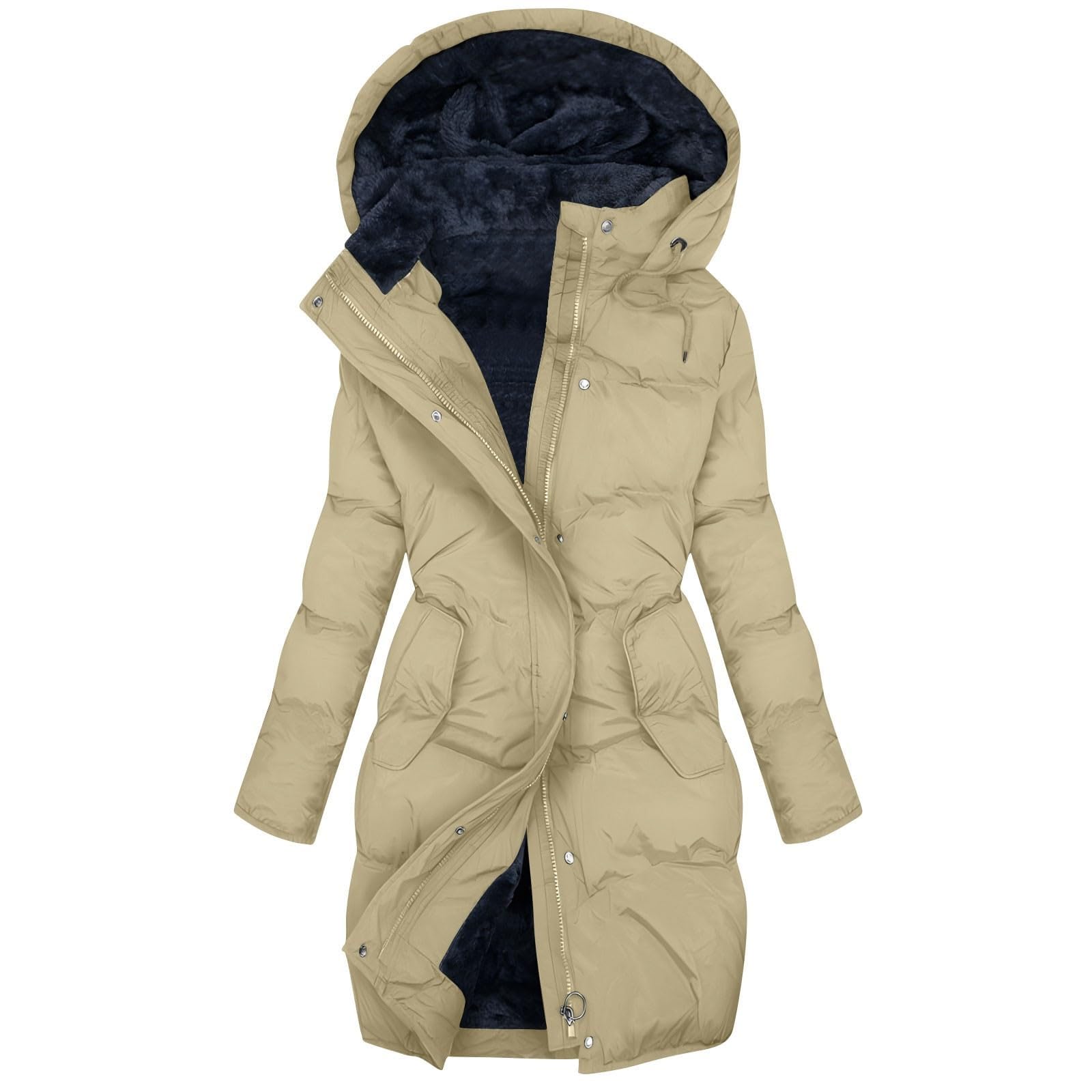 Abrigo de invierno para mujer, elegante abrigo acolchado, chaqueta acolchada para otoño e invierno, chaqueta con capucha, chaqueta larga de forro polar, chaqueta de invierno cálida, parka de invierno