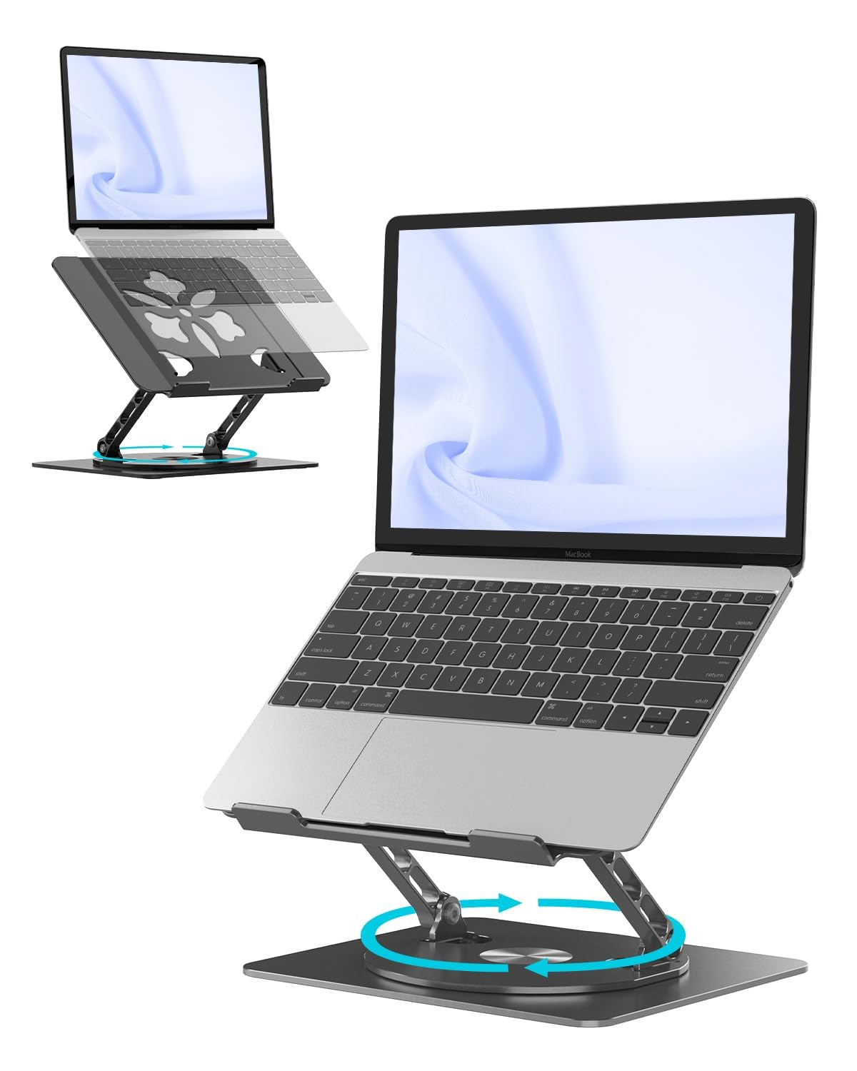 Aoviho Soporte ajustable para computadora portátil con base giratoria de 360°, soporte elevador ergonómico de aluminio para laptop, soporte portátil para MacBook Pro/Air, Dell, HP, Lenovo de hasta