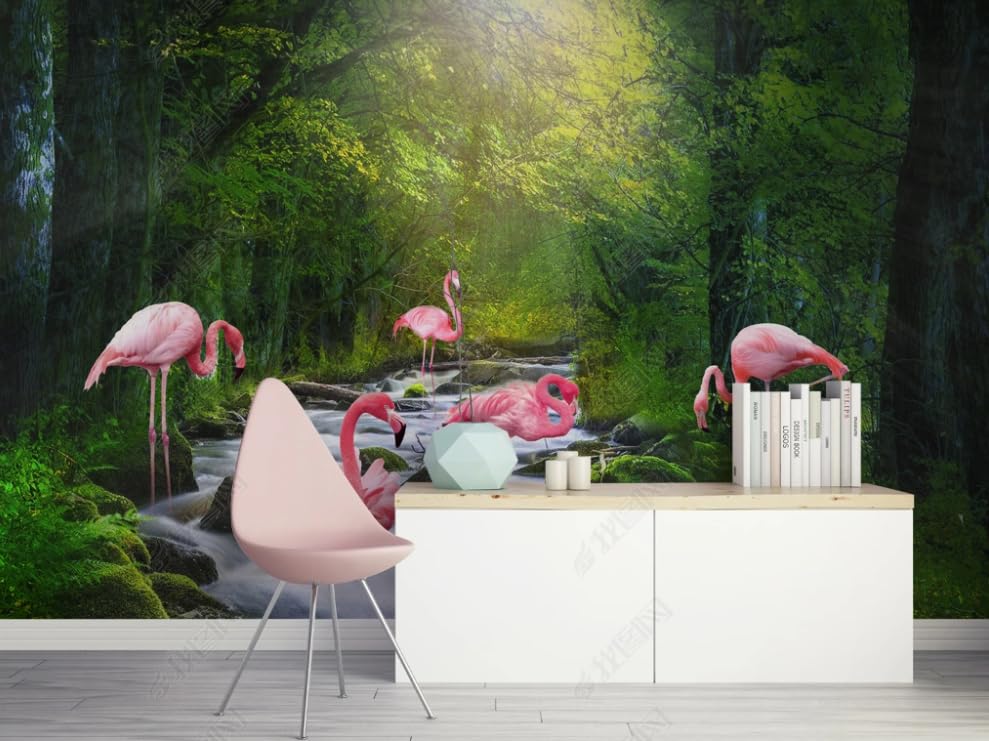 Papier peint intissé géant flamant rose et plantes tropicales de 450x315 cm