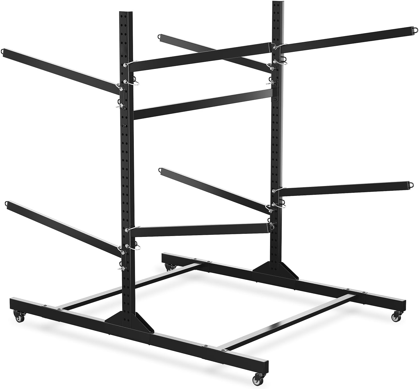 Kayak storage rack for 4 kayaks with wheels