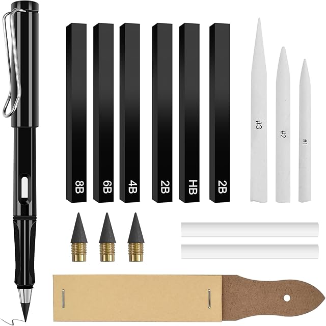 Drawing Pencils Set, 16 Pcs Blending Stumps Set, Drawing Art Sketching Pencils with Eraser Extender Canvas Pencil Case 2B HB 8B 2B 6B 4B, for Sketch Artist Beginners Kids Adults Everyday Office Use