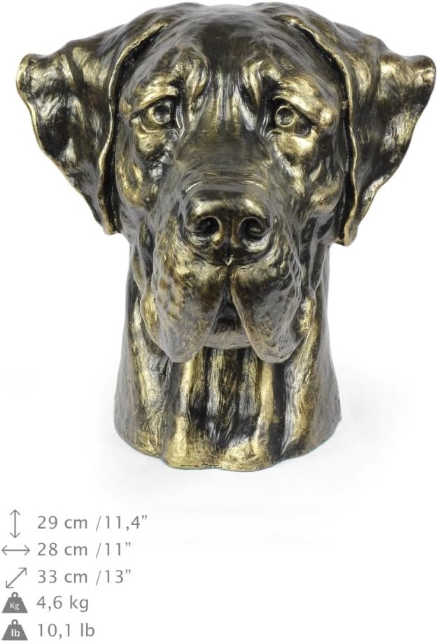 Art-Dog Collection Big Head Great Dane Iii Urn - Handmade Resin Cremation Box with Cold Cast Bronze Finish – Durable Pet Cremation Box for Dogs – Natural Size 29x28x33cm