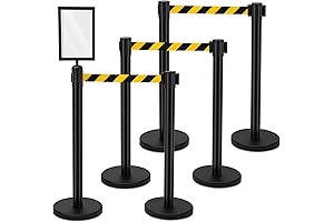 Therwen 6 Pack Retractable Belt Stanchions Crowd Control Barrier Holder