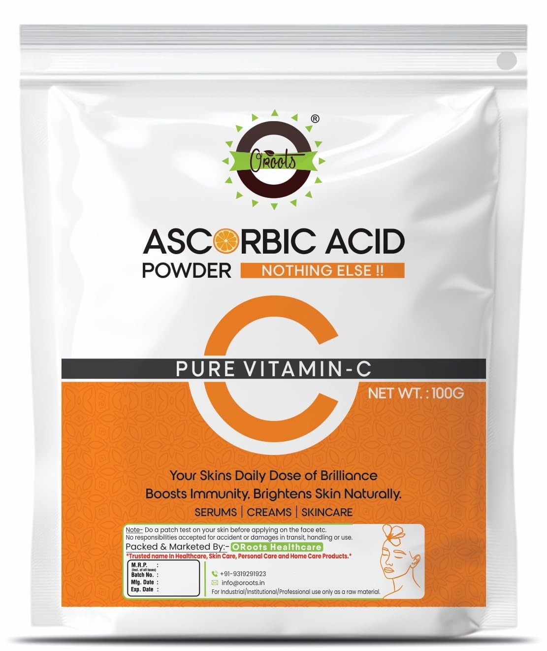 OROOTS VITAMIN-C (L-Ascorbic Acid)(100gm) for creams, shampoo, sun and skin care products, make-up products etc.-image-9