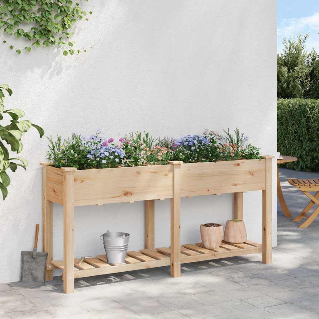 Macetero de jardín con estante, color beige, 161,5 x 45 x 76,5 cm, de madera maciza de abeto para exteriores, resistente y elevada para flores y hierbas