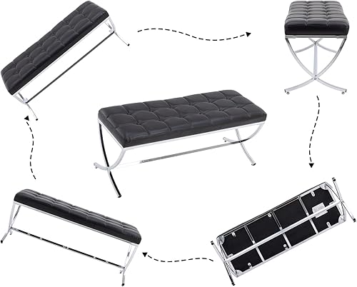 Miniatura 4 de Shunzhi Banco de entrada moderno de piel sintética, banco de comedor tapizado en el extremo de la cama, banco otomano con botones, banco de espera