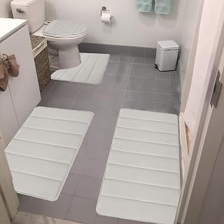 Bathroom Rugs for 3 Pieces, Memory Foam Bath Mat Set, Universal Toilet Mats, Soft Comfortable, Water Absorption, Non-Slip, Thick, Machine Washable, Easier to Dry for Floor Mats