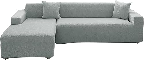 OKYUK Funda para sofá modular en forma de L, 2 fundas de sofá impresas de alta elasticidad de 3 + 3 asientos + 2 fundas de almohada, protector