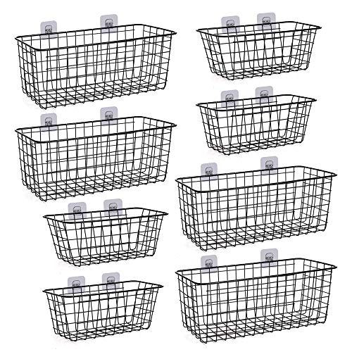 XINFULL 8 Pack Wire Storage Baskets Household Metal Wall-Mounted Containers Organizer Bins for Kitchen Bathroom Freezer Pantry Closet Laundry Room Cabinets Garage Shelf, 4 Large 4 Medium