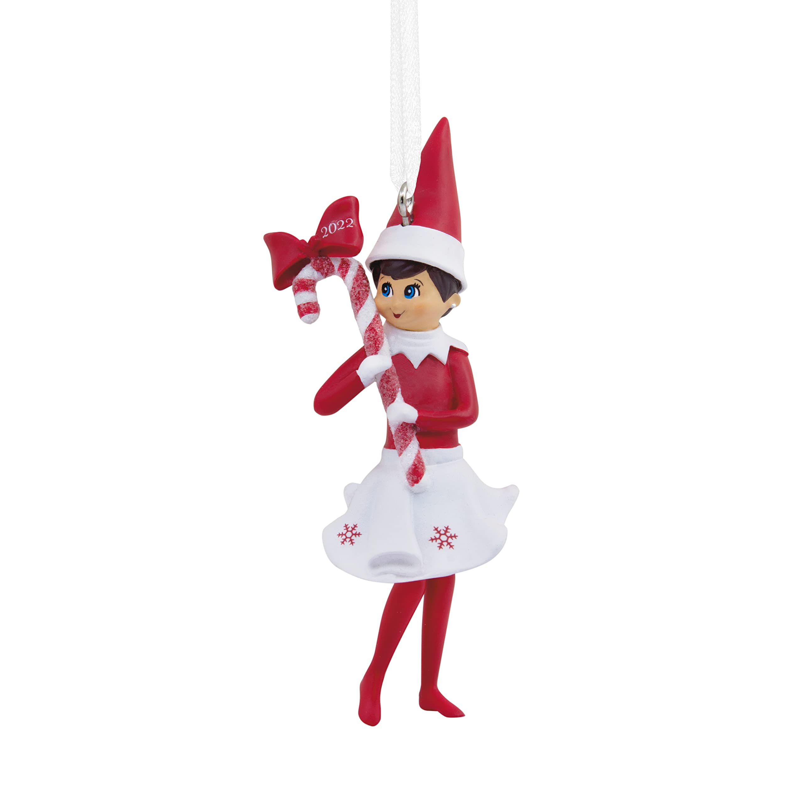 Hallmark Keepsake Ornamento Di Natale 2022 - Elfo Sullo Scaffale Candy Cane Cheer, Scout Elfo Con Bastoncino Di Zucchero, Decorazione Albero In Plastica 1,5x4x1,2