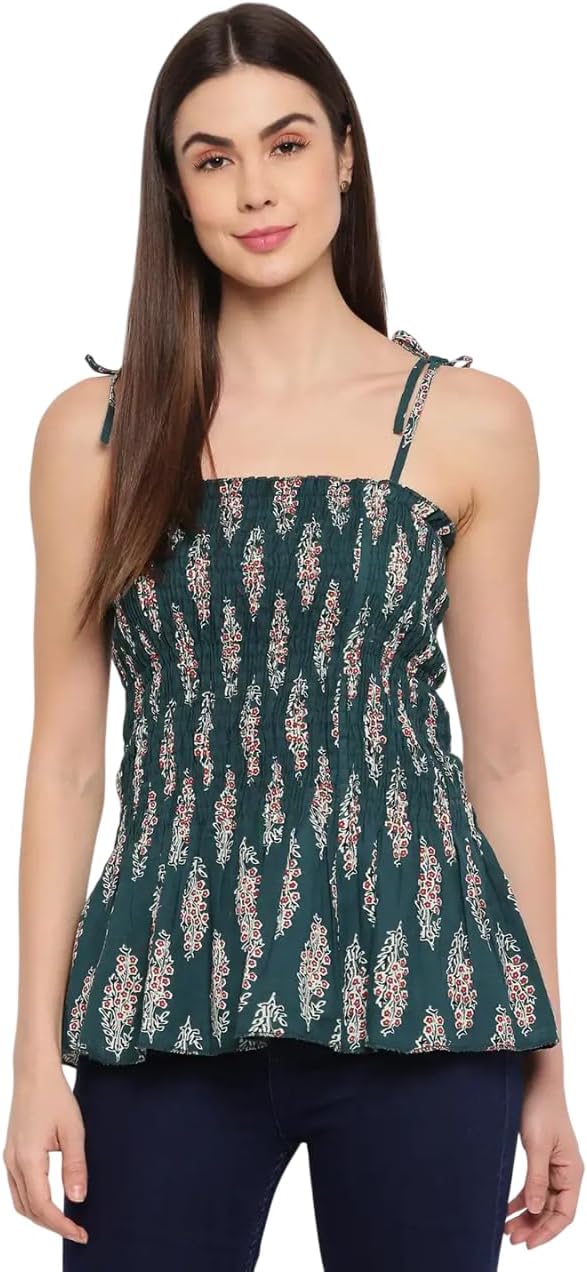 Bigdave Women's Rayon Printed Casual Summer Style Tie Shoulder Straps Free Size Tank Top (Multi18)