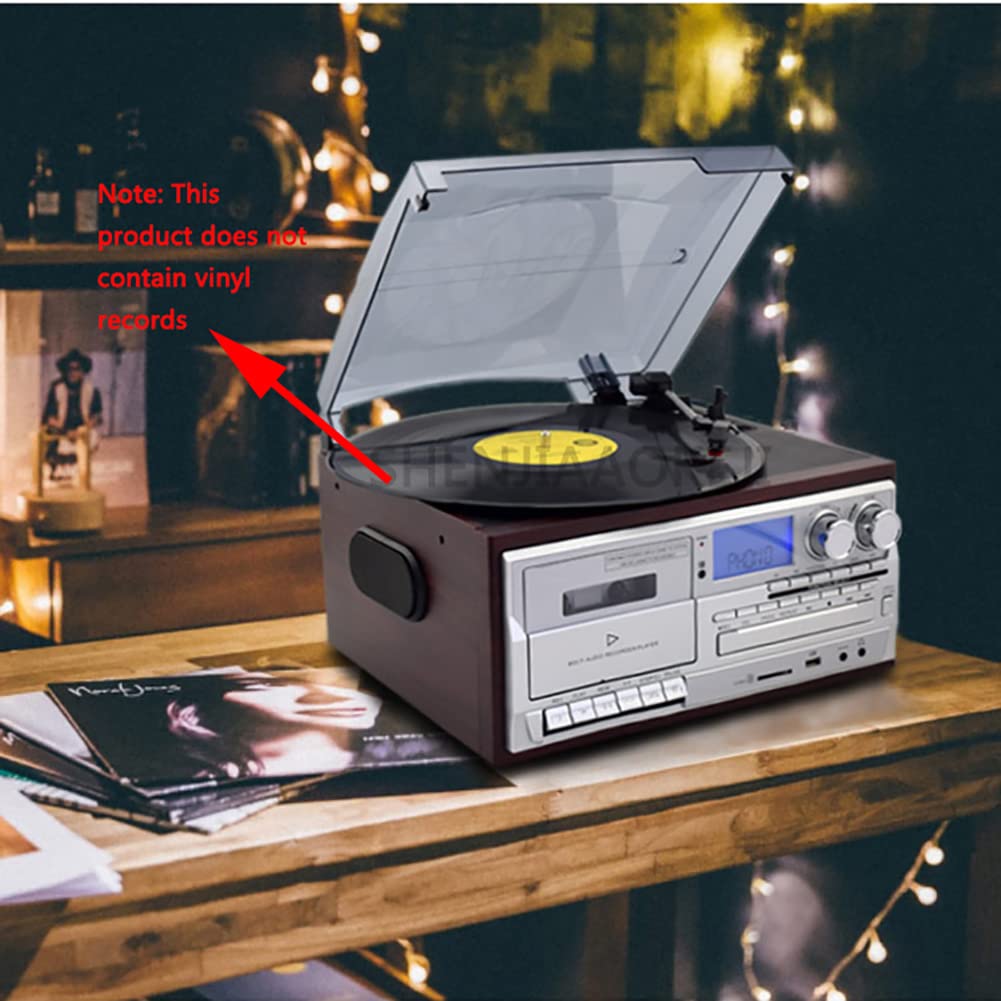 Giradischi multifunzione con lettore CD, radio, slot per cassette, registrazione USB/SD, telecomando e sistema di trasmissione a cinghia